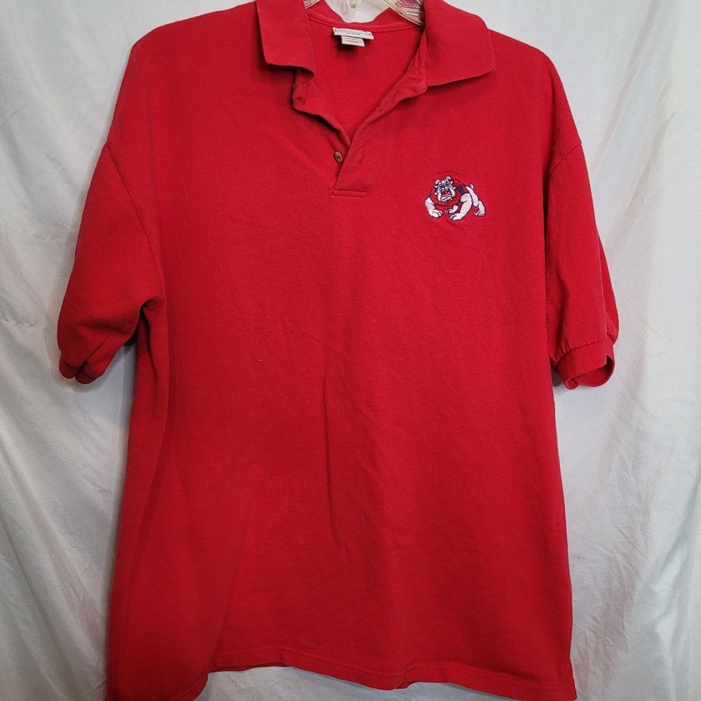 Vintage Fresno State Polo Shirt Embroidered Chest Logo Red Anvil Cotton Size L